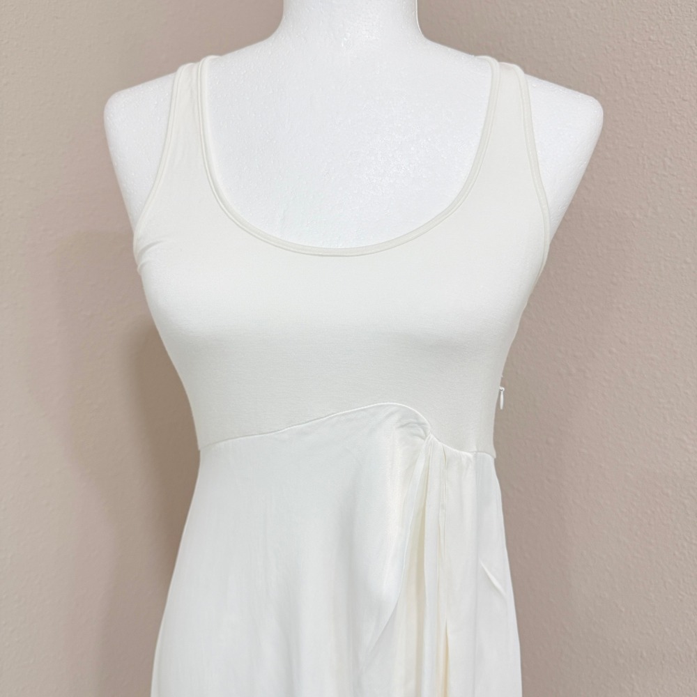 Anthropologie Mixed Media Midi Dress Small Cream Minimalist Quiet Luxury Coastal - Picture 2 of 9